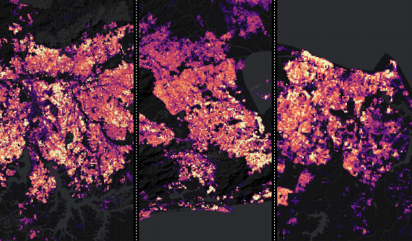 Maps of the population density in Sao Paulo, Rio and Fortaleza