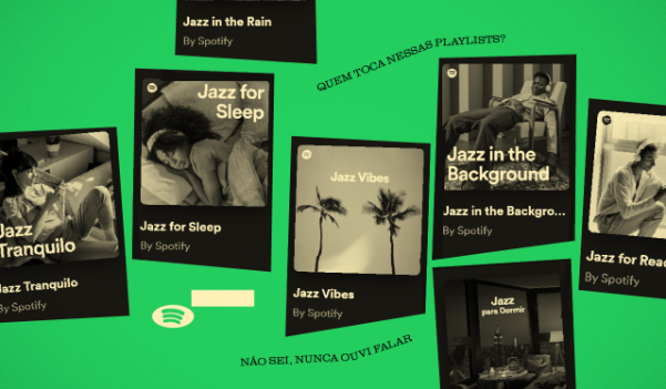 A collage displaying some of the covers for Spotify Jazz playlists, with titles such as 'Jazz for Sleep', 'Jazz in the Background' and 'Jazz Vibes'