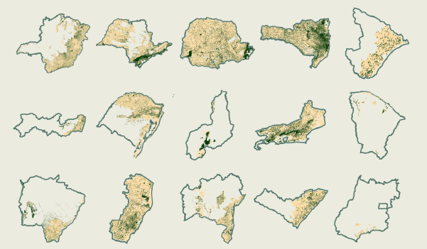 Small multiple maps of the atlantic forest coverage in brazilian states