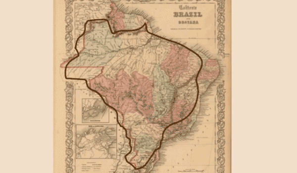 Animated GIF showing the outline of Brazil's shape being formed from historical maps